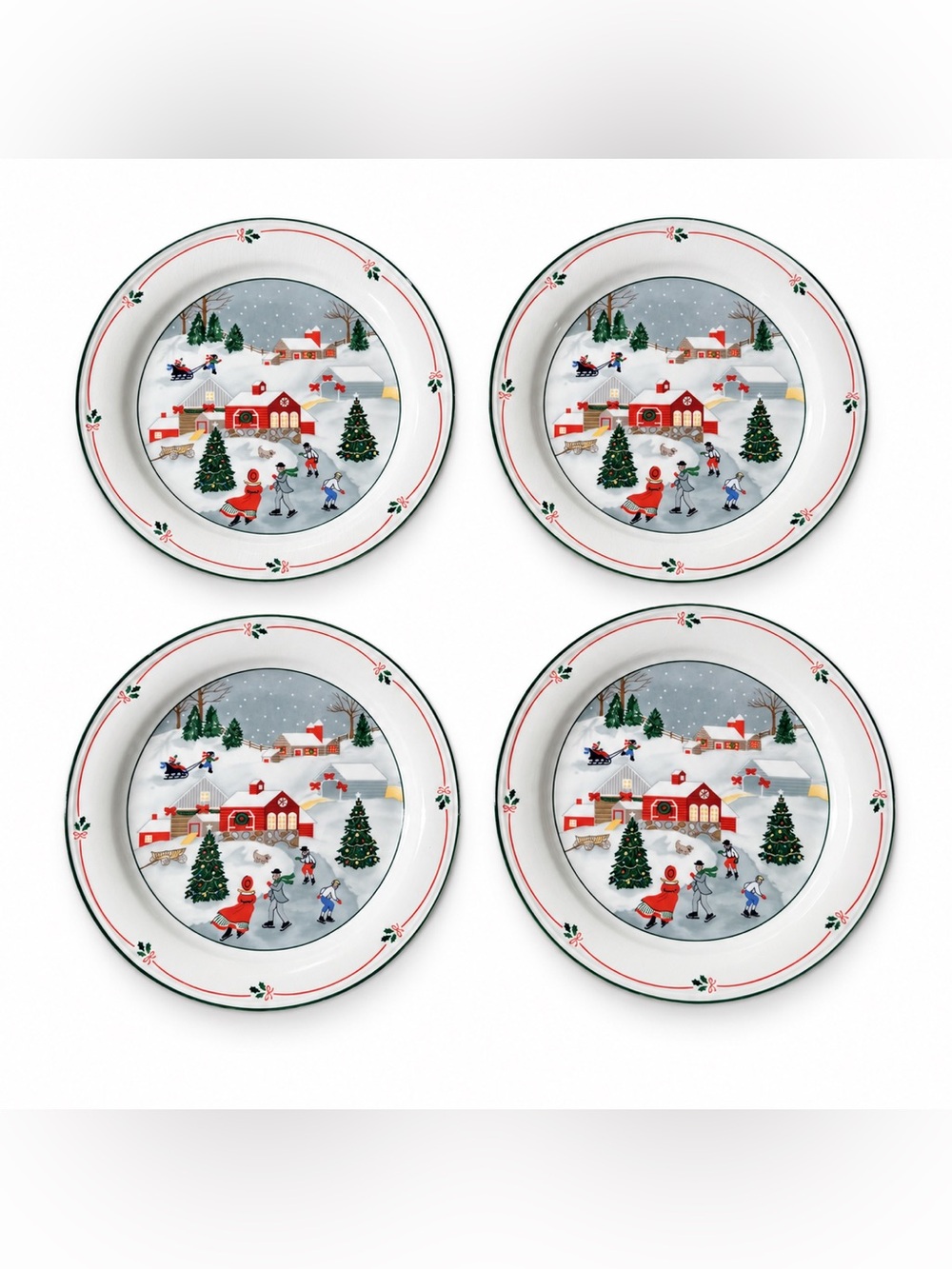 Vintage Sango Silent Night 3900 Set 4 Dinner Plates 10.5” Christmas Village MCM
